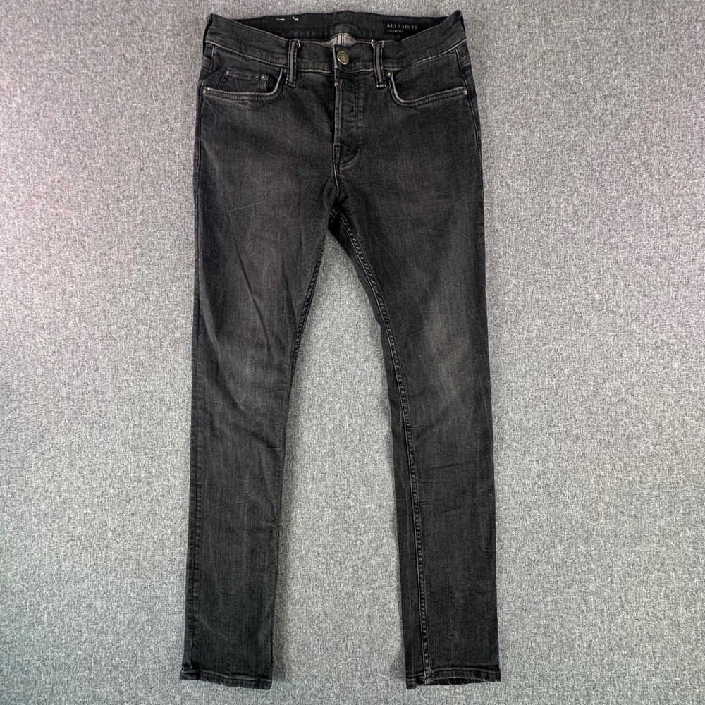 AllSaints Jeans Mens 31 Cigarette Black Faded Stretch Button Fly Denim